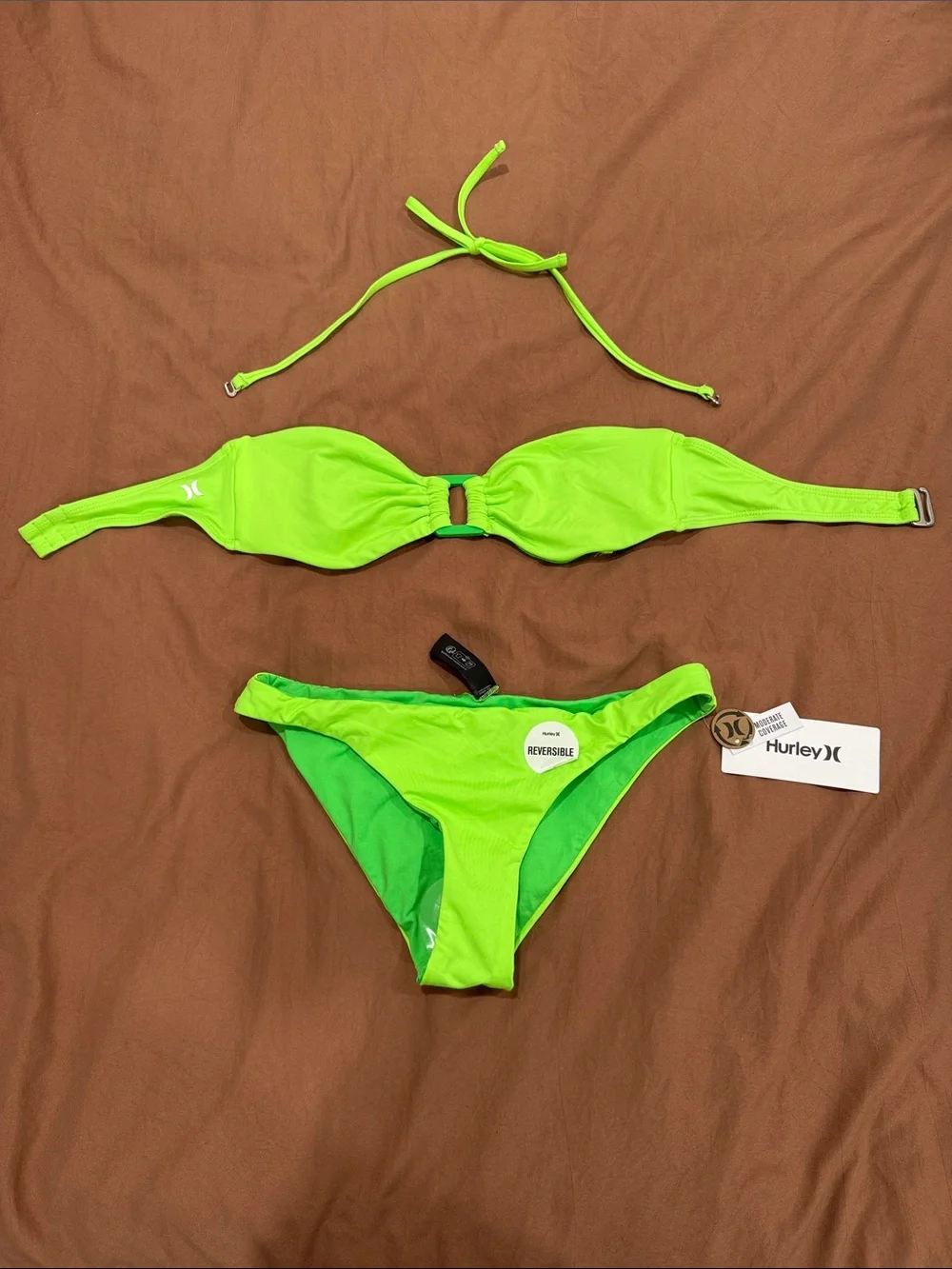 Hurley Neon Lime Green Reversible Bandeau Bikini